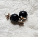 Vintage French 18K White Gold Onyx Studd Earrings, Post Earrings