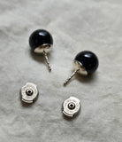 Vintage French 18K White Gold Onyx Studd Earrings, Post Earrings