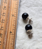 Vintage French 18K White Gold Onyx Studd Earrings, Post Earrings