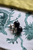 Vintage French 18K White Gold Onyx Studd Earrings, Post Earrings