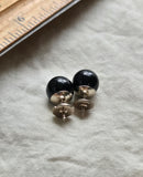 Vintage French 18K White Gold Onyx Studd Earrings, Post Earrings
