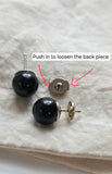 Vintage French 18K White Gold Onyx Studd Earrings, Post Earrings
