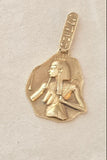 Vintage 14K Gold Egyptian Pharaoh Pendant | Large Ancient Egypt Revival Charm | Hieroglyphic Gold Pendant |  Lucky Charm