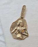 Vintage 14K Gold Egyptian Pharaoh Pendant | Large Ancient Egypt Revival Charm | Hieroglyphic Gold Pendant |  Lucky Charm