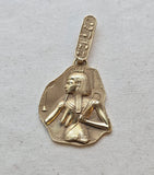 Vintage 14K Gold Egyptian Pharaoh Pendant | Large Ancient Egypt Revival Charm | Hieroglyphic Gold Pendant |  Lucky Charm