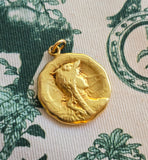 Antique French 18K Gold Gaul Medal Pendant, AS Harden Vercingetorix Gallic Rooster Coin Pendant, Early 1920s