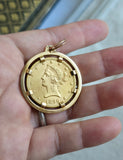 Antique 1899 United States Liberty Head Gold Coin Pendant in French 18K Bezel