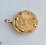 Antique 1899 United States Liberty Head Gold Coin Pendant in French 18K Bezel