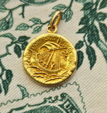 Antique French 18K Gold Saint George & Dragon Medal Pendant— Signed F. Rasumny (Félix Rasumny, 1869–1940), Religious Protection Charm