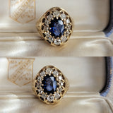 Antique 18k sapphire old mine diamond cluster ring
