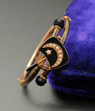 Antique  Victorian 14K Gold Onyx Black Enamel Split Pearl Crescent Baby Young Child Bangle Bracelet, Wrist Size 5-5.25", Gift for Her