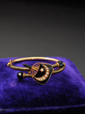 Antique  Victorian 14K Gold Onyx Black Enamel Split Pearl Crescent Baby Young Child Bangle Bracelet, Wrist Size 5-5.25", Gift for Her