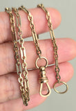 Antique Solid Gold 10k–12k 18" Ornate Paperclip & Oval Link Watch Chain, Gift for Her