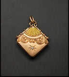 Antique 10K Gold Two-Tone Diamond Starburst Locket, Victorian Watch Fob