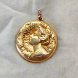 Antique Art Nouveau 10K Repoussé “Gibson Girl” Lady Locket, Gift for Her