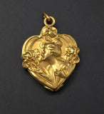 Antique Art Nouveau French 18k Repoussé Gibson Girl Slide Locket, Gift for Her