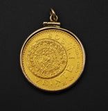 Antique 1918 Mexican 20 Peso Gold Coin Pendant in 10K Bezel