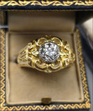 Antique Early 1900s French 18K Gold Diamond Ring: Old Mine Cut, 1.35 CT, Size 9-9.25