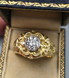 Antique Early 1900s French 18K Gold Diamond Ring: Old Mine Cut, 1.35 CT, Size 9-9.25