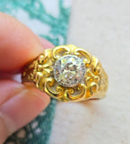 Antique Early 1900s French 18K Gold Diamond Ring: Old Mine Cut, 1.35 CT, Size 9-9.25