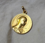 Antique French 18K Gold Devotional Virgin Mary Medal, Religious Protection Charm