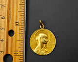 Antique French 18K Gold Devotional Virgin Mary Medal Pendant , Signed F. Vernon, Religious Protection Charm