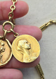 Antique French 18K Gold Devotional Virgin Mary Medal Pendant , Signed F. Vernon, Religious Protection Charm
