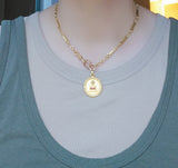 Classic French Vintage 18K Gold Augis "Qu'hier Que Demain" Love Charm Pendant with Laurel Border