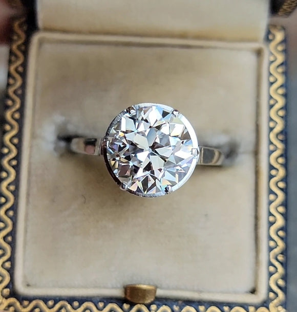 Vintage Art Deco 3.12CT GIA Certified I VS1 Old European Cut Diamond Six-Prong Platinum Engagement Ring, Size 6.5-6.75