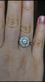 Antique Early 1900s Edwardian/Art Deco Platinum Old Cut Diamond Cluster Halo Daisy Ring, 7.5-7.75