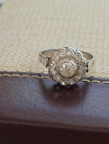 Antique Early 1900s Edwardian/Art Deco Platinum Old Cut Diamond Cluster Halo Daisy Ring, 7.5-7.75
