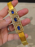 Mid-century Retro 18K Three-Section GIA Ceylon No Heat Sapphire Old Mine Diamond Greek Key Mesh Link Bracelet