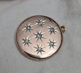 Antique 9K Solid Gold Old Mine Cut Diamond Starburst Round Shape Photo Locket, No Monogram, Gift for Her