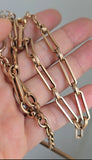Antique 1900s 14K Solid Gold Paper Clip Link an Oval Link Albert Watch Chain Choker Necklace, 14", Gift for Her