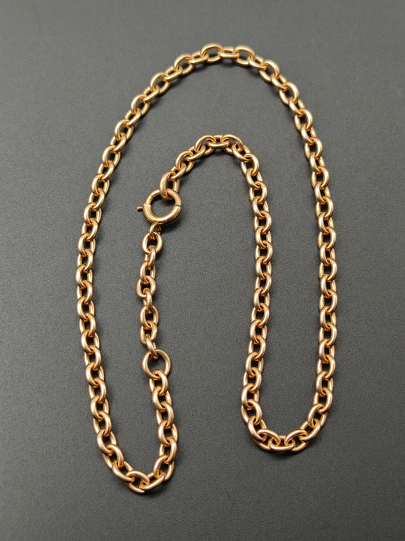 Antique 14k Rolo Cable Link Watch Chain Choker Necklace, 14&1/8