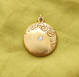 Antique Edwardian Scrolled Work 14K Yellow Gold 0.15CT Old Cut Diamond Photo Locket, Gift for Her