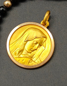 Vintage 18K Yellow Gold Madonna Virgin Mary Medallion Charm Pendant, Religious Talisman