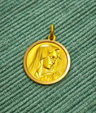 Vintage 18K Yellow Gold Madonna Virgin Mary Medallion Charm Pendant, Religious Talisman