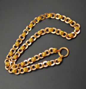 Antique Victorian 14K Solid Yellow Gold Ornate Interlocking Link Book Chain Necklace, Collar Locket Chain, Statement Necklace, 21.75 Inches