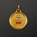 Classic French Vintage 18K Augis Charm Pendant with Diamond and Synthetic Ruby Accents, Gift for Her