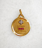 Classic French Vintage 18K Augis Charm Pendant with Diamond and Synthetic Ruby Accents, Gift for Her