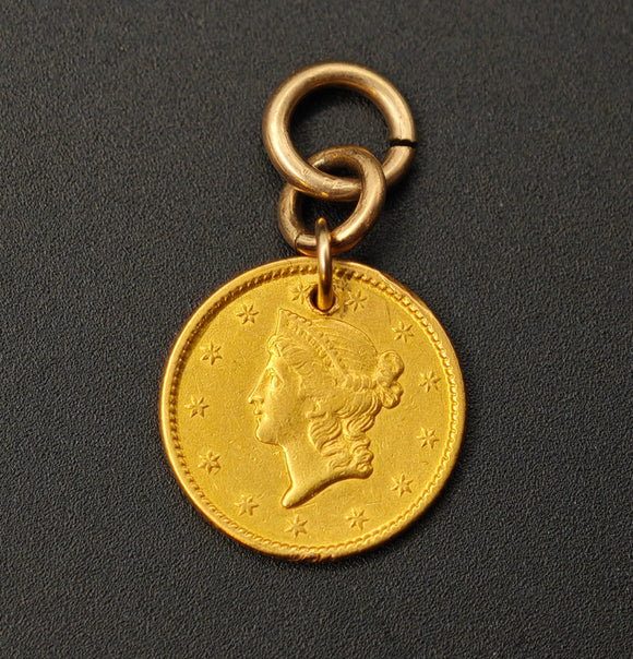 Antique 1851 U.S. Liberty Head Gold Dollar Coin Pendant