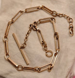 Antique 1900s 14K Solid Gold Paper Clip Link an Oval Link Albert Watch Chain Choker Necklace, 14", Gift for Her