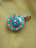Antique French 18k Turquoise, Seed Pearl & Rose-Cut Diamond Floral Locket, Late 19th Century