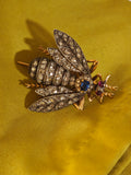 Antique Late 19th Century Victorian French 18K Gold Silver Bee Brooch Pendant
