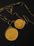 Antique 1918 Mexican 20 Peso Gold Coin Pendant in 10K Bezel