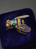Vintage Buccellati 18K Gold Diamond Enamel Bee Brooch, Signed Statement Jewelry