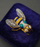 Vintage Buccellati 18K Gold Diamond Enamel Bee Brooch, Signed Statement Jewelry