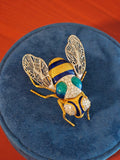 Vintage Buccellati 18K Gold Diamond Enamel Bee Brooch, Signed Statement Jewelry