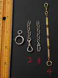 Antique Gold Filled Watch Chain Extender: Swivel Dog Clip Clasp Set